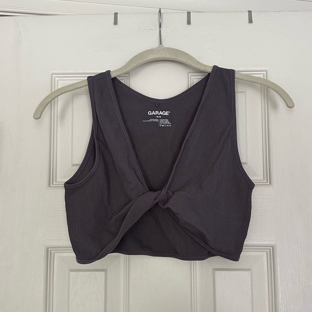 Garage Gray Tie Front Crop Tank Top